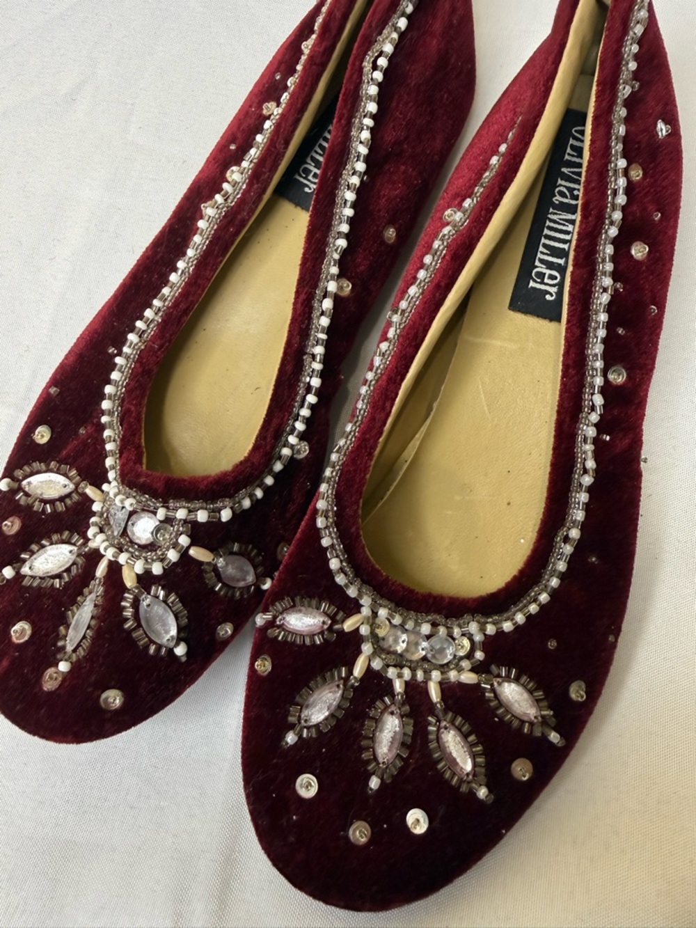 Olivia Miller Burgundy Velvet Bejeweled Ballet Flats Size Small Y2K Boho